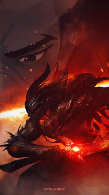 Dark Fantasy Warrior Red Blade Mobile Wallpaper