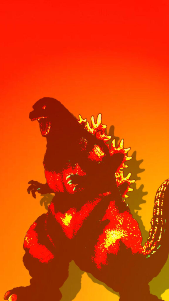 Fiery Godzilla Silhouette Minimalist 4K Mobile Wallpaper