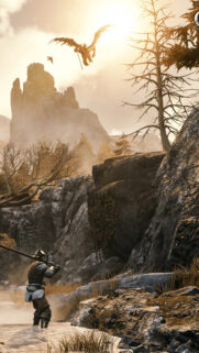 Fantasy Warrior Facing a Winged Creature Mobile Wallpaper