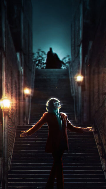 The Joker Cinematic Stairs Scene Mobile Wallpaper