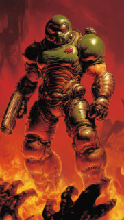 Armored Space Marine Warrior Standing in Hell Mobile Wallpaper