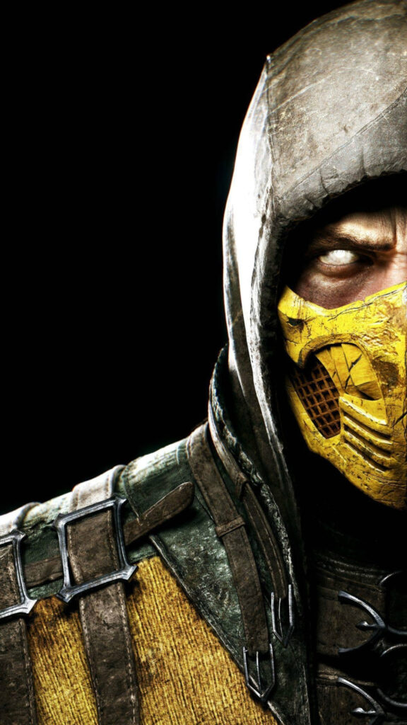 Scorpion Mortal Kombat Close-up Portrait 4K Mobile Wallpaper