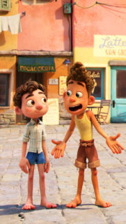 Luca and Alberto Standing in Portorosso Mobile Wallpaper