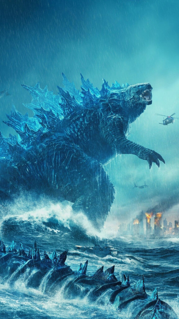 Godzilla Rising from the Ocean 4K Mobile Wallpaper