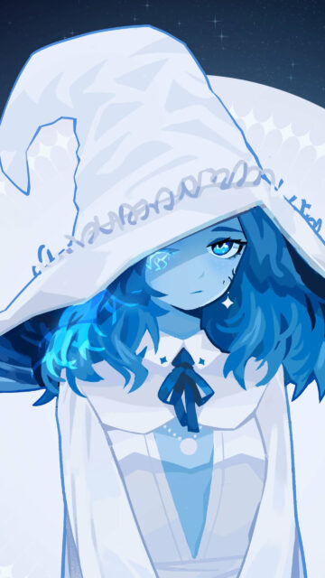 Blue-Skinned Witch Fantasy Anime Art Mobile Wallpaper
