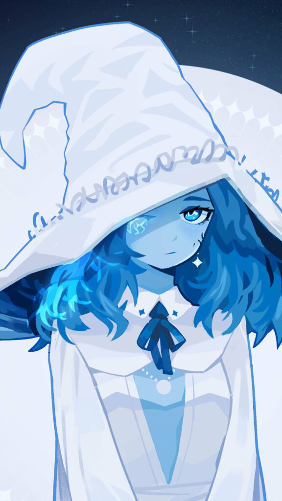 Blue-Skinned Witch Fantasy Anime Art Mobile Wallpaper