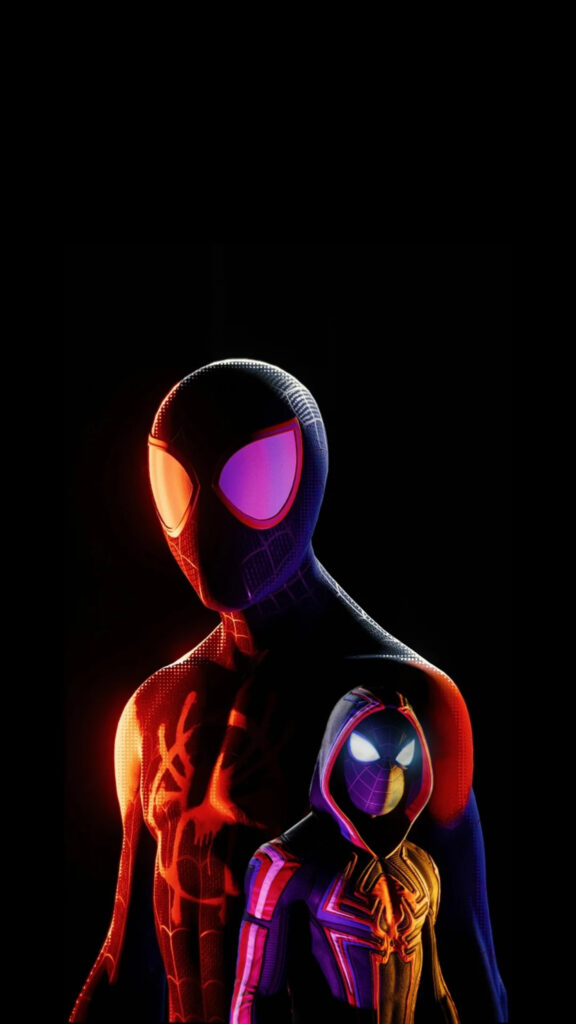 Miles Morales Spider-Man Neon Dual Hero Mobile Wallpaper