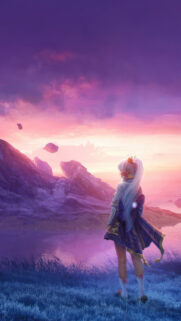 Ayaka Kamisato Fantasy Sunset Mobile Wallpaper