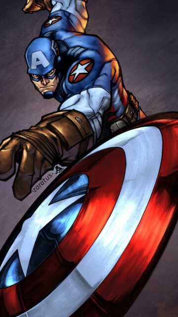 Captain America Heroic Action Shield Art Mobile Wallpaper