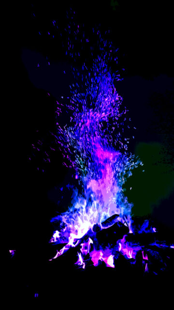 Vibrant Neon Blue and Purple Bonfire Flames Mobile Wallpaper