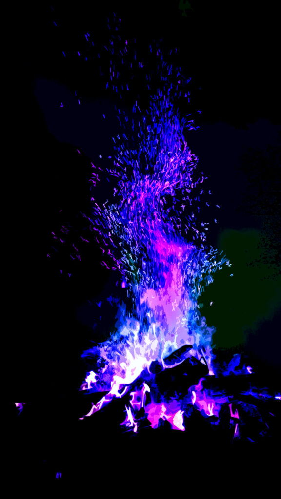 Vibrant Neon Blue and Purple Bonfire Flames Mobile Wallpaper