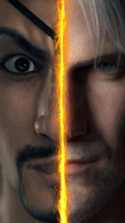 Goro Majima and Dante Split Face Aesthetic Mobile Wallpaper