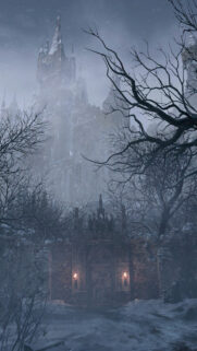Dark Gothic Castle Snow Entrance Mobile Wallpaper