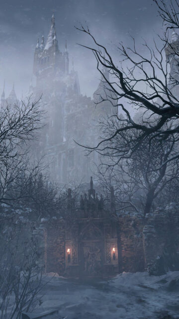 Dark Gothic Castle Snow Entrance Mobile Wallpaper