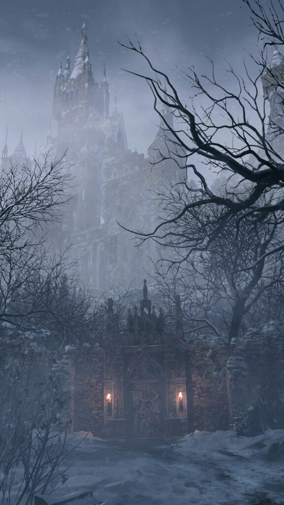 Dark Gothic Castle Snow Entrance Mobile Wallpaper