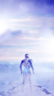 Mass Effect Andromeda Explorer Standing on Peak Mobile Wallpaper