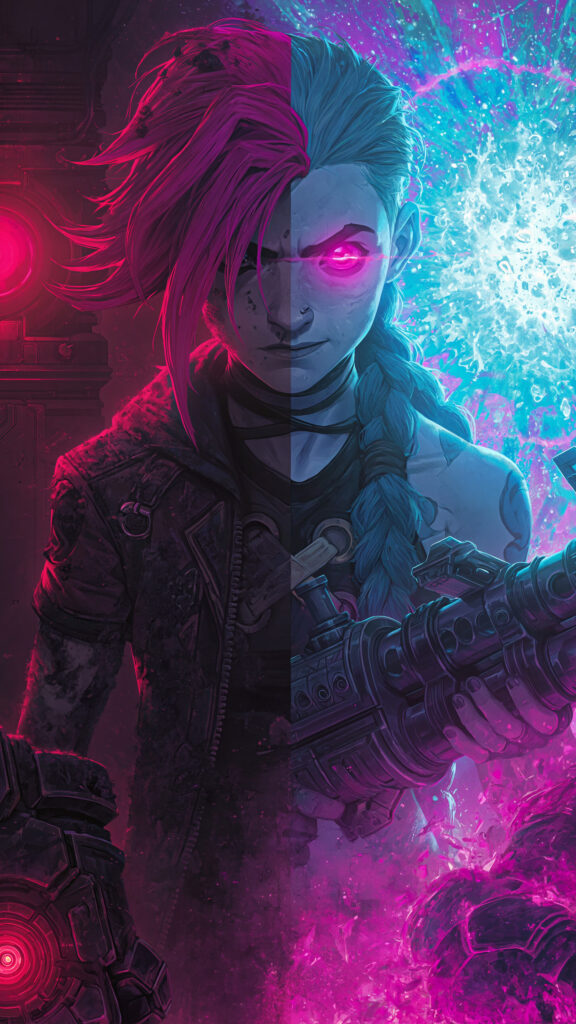 Vi and Jinx Arcane Split Face Mobile Wallpaper