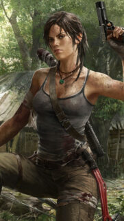 Lara Croft Battle-Worn Survivalist Mobile Wallpaper
