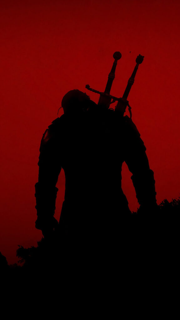 The Witcher Silhouette Red Minimalist Mobile Wallpaper