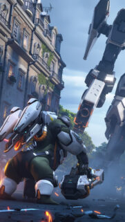 Overwatch 2 Soldier Confronting Giant Mech Mobile Wallpaper