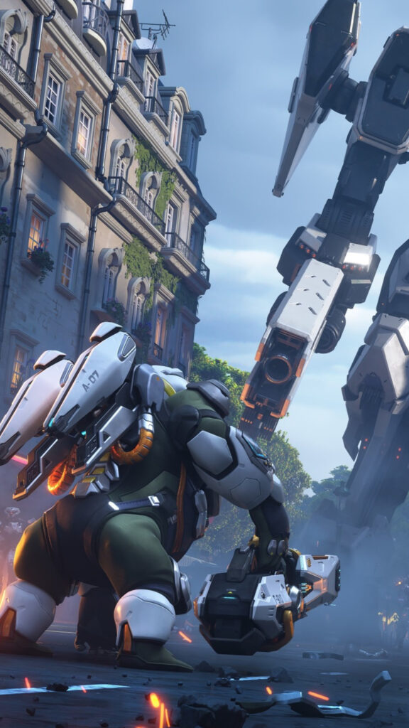 Overwatch 2 Soldier Confronting Giant Mech Mobile Wallpaper