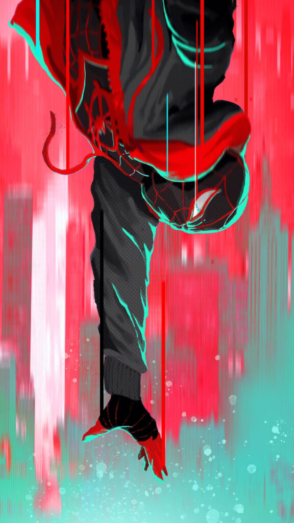 Miles Morales Abstract Red and Teal 4K Mobile Wallpaper