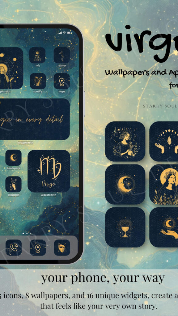 Virgo Earth Sign Aesthetic Icons and Celestial Zodiac Phone Wallpaper