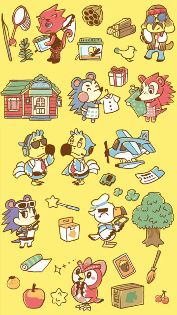 Animal Crossing Characters Doodled Style Mobile Wallpaper