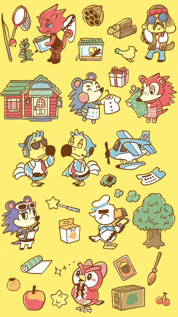 Animal Crossing Characters Doodled Style Mobile Wallpaper