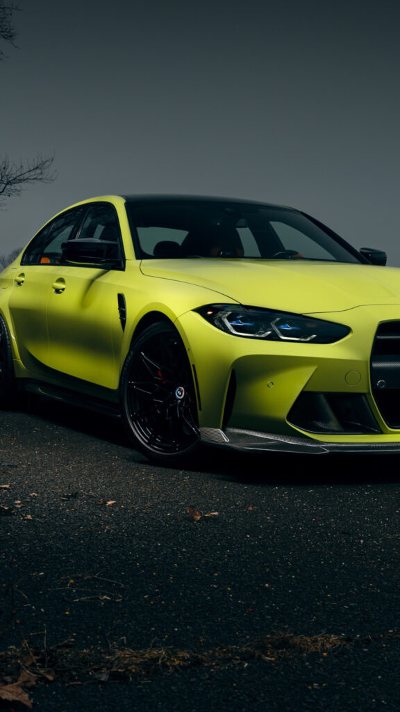 Neon Yellow BMW M3 Performance Sedan Mobile Wallpaper