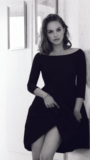 Natalie Portman Elegant Black Dress Portrait Mobile Wallpaper