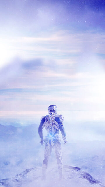 Mass Effect Andromeda Pathfinder Standing on a Cliff Mobile Wallpaper