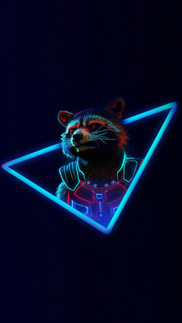 Neon Tri-Triangle Rocket Raccoon Minimalist Mobile Wallpaper