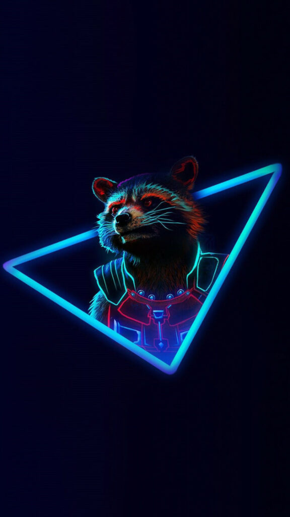 Neon Tri-Triangle Rocket Raccoon Minimalist Mobile Wallpaper