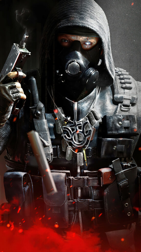 Tactical Soldier in Gas Mask Dark Style 4K Mobile Wallpaper