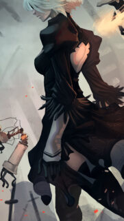 2B Nier Automata Combat Style Fan Art 4K Mobile Wallpaper