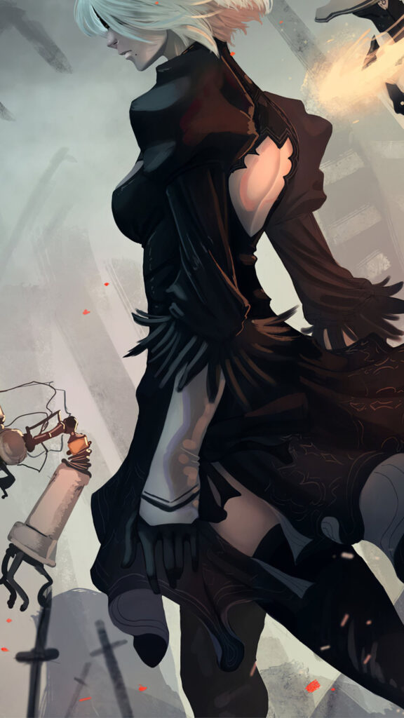 2B Nier Automata Combat Style Fan Art 4K Mobile Wallpaper
