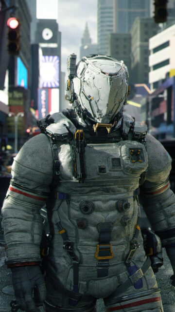 Pragmata Astronaut in NYC Streets 4K Mobile Wallpaper