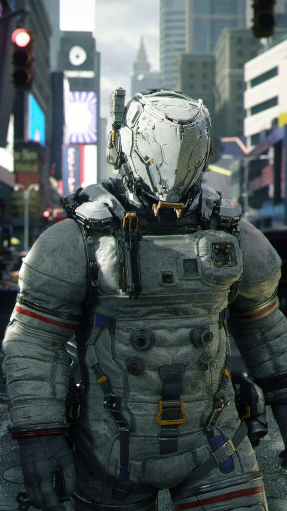 Pragmata Astronaut in NYC Streets 4K Mobile Wallpaper