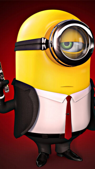 Agent Minion Holding a Gun 4K Mobile Wallpaper