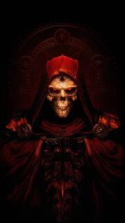 Sinister Red Hooded Skeleton Dark Fantasy Mobile Wallpaper