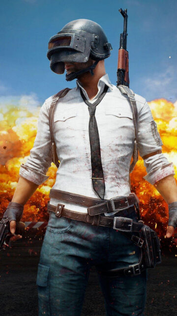 PUBG Soldier with Explosion Background Mobile Wallpaper