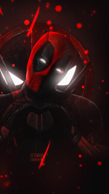 Dark Red Aesthetic Deadpool Heart Gesture 4K Mobile Wallpaper