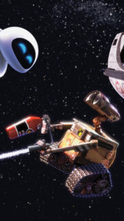Wall-E and EVE Dancing in Space Mobile Wallpaper