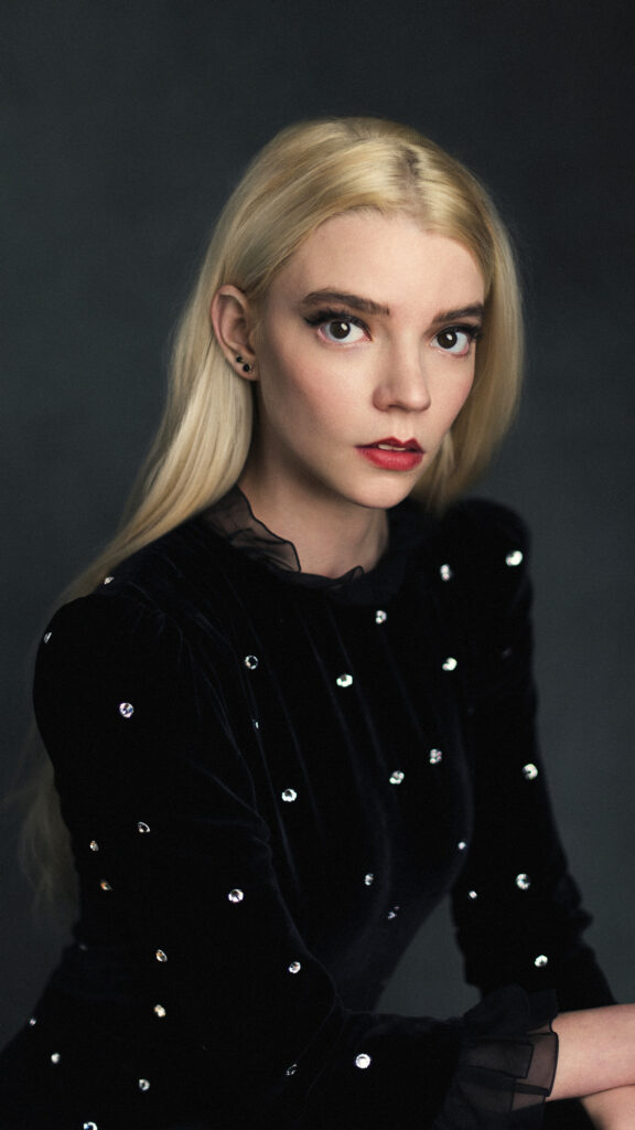 Anya Taylor-Joy Elegant Black Dress Portrait 4K Mobile Wallpaper
