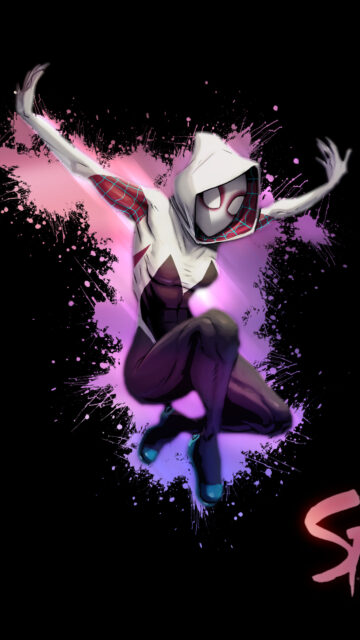 Spider-Gwen Dynamic Action Art Mobile Wallpaper