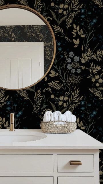 Minimalist Floral Bathroom Interior Aesthetic Mobile Wallpaper
