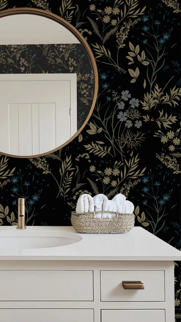 Minimalist Floral Bathroom Interior Aesthetic Mobile Wallpaper