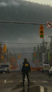 FBI Agent in Foggy Town Street Mobile Wallpaper