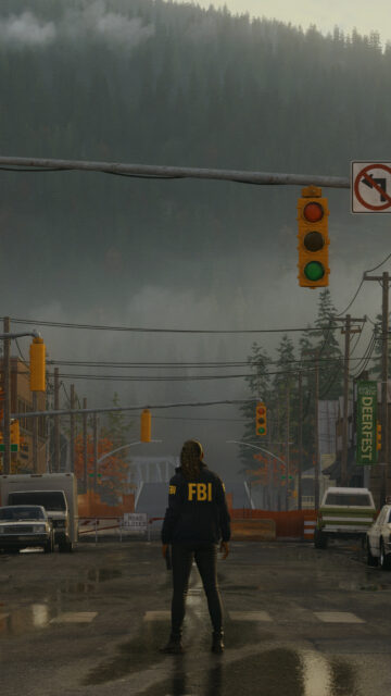 FBI Agent in Foggy Town Street Mobile Wallpaper